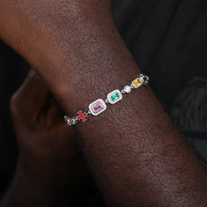 S925 Moissanite Multi Gemstone Motif Bracelet - 7MM