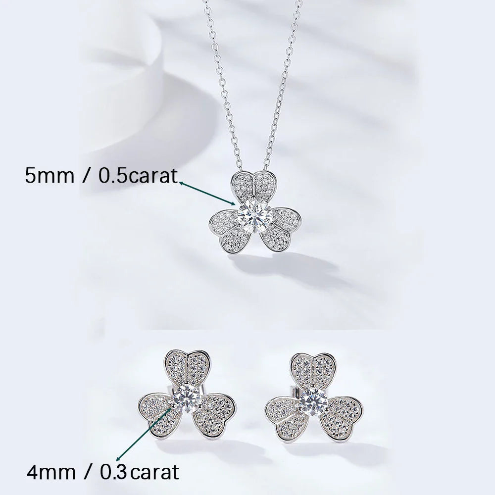 Women's S925 Fully Moissanite Original Flower Earrings & Necklace Set
