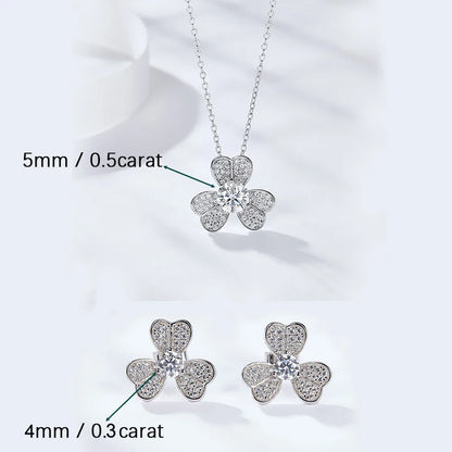 Women's S925 Fully Moissanite Original Flower Earrings & Necklace Set