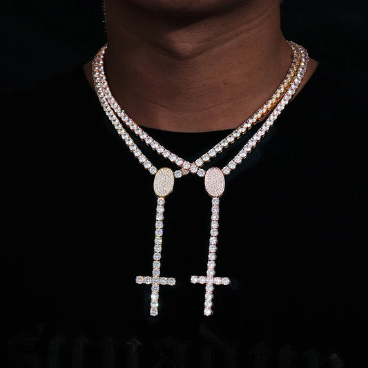 5MM Iced Out Tennis Cross Dropped Link Chain Necklace