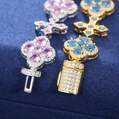 S925 Iced Frosty Flower Cross Link Bracelet - 14mm