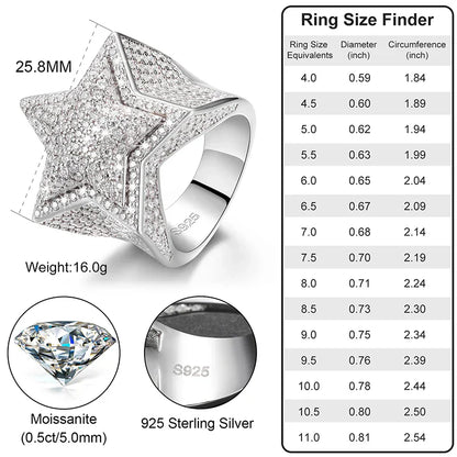 S925 MOISSANITE FROSTY PAVED LAYERED STAR RING