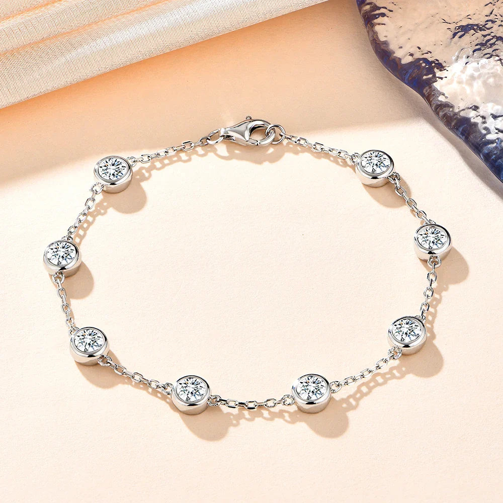 Women's S925 Moissanite Round Cut Diamond Stationed Bracelet
