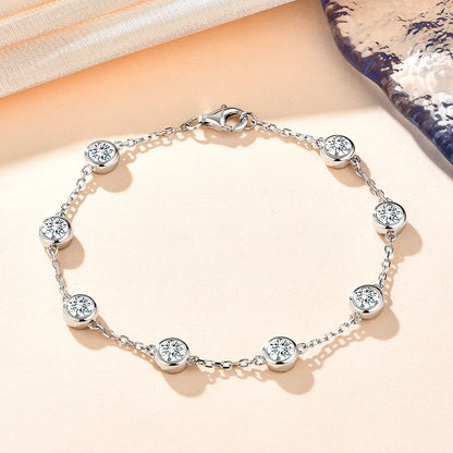 Women's S925 Moissanite Round Cut Diamond Stationed Bracelet