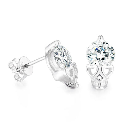 S925 Moissanite Round Cut Skull Diamond Stud Earrings