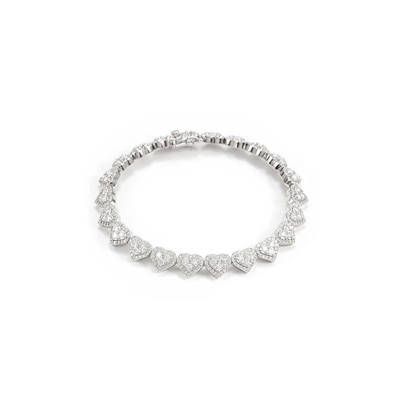 8mm S925 Moissanite Heart Shape Diamond Bracelet - White Gold