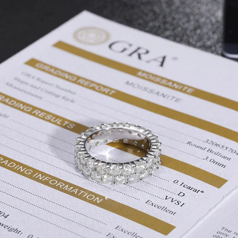 S925 2 Rows Moissanite Eternity Band Ring