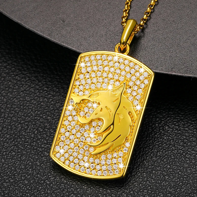Wolf Head Moissanite Tag Pendant