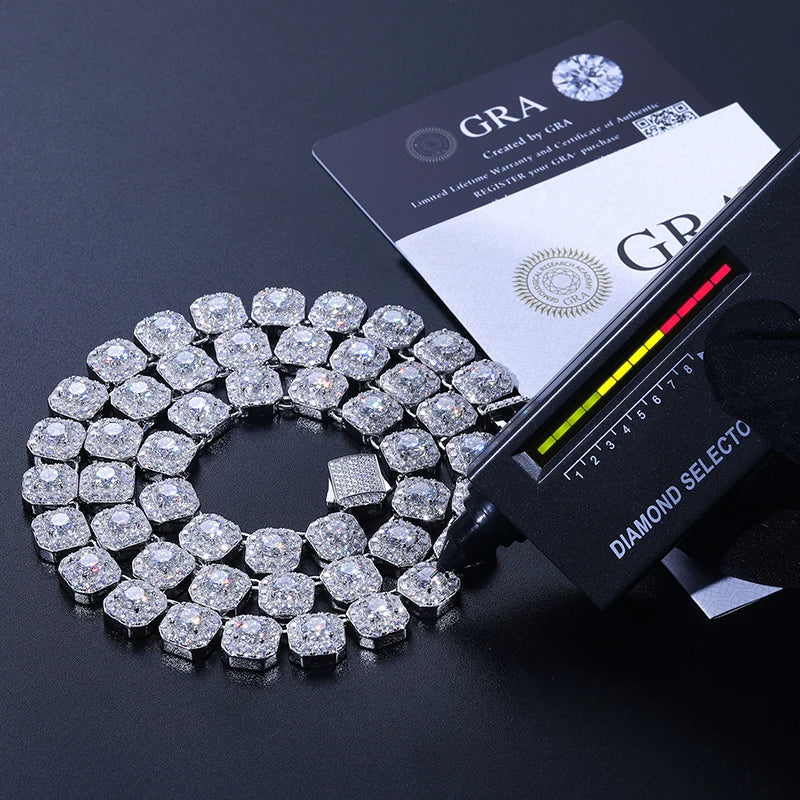 S925 Moissanite White Gold Clustered Tennis Necklace - 10mm