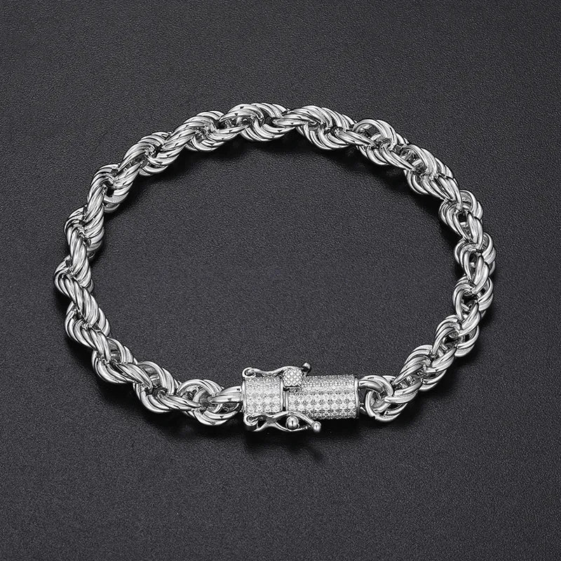 925 Sterling Silver 6MM/12MM Twist Rope Chain Necklace With Moissanite Clasp