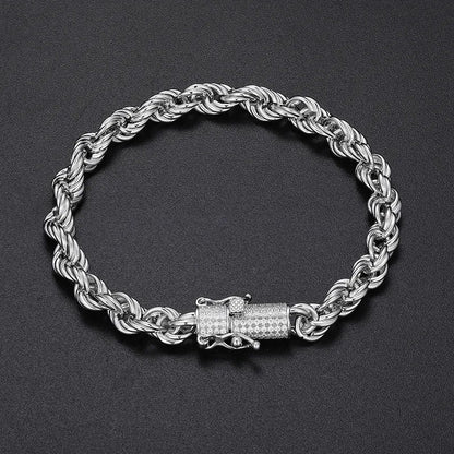 925 Sterling Silver 6MM/12MM Twist Rope Chain Necklace With Moissanite Clasp