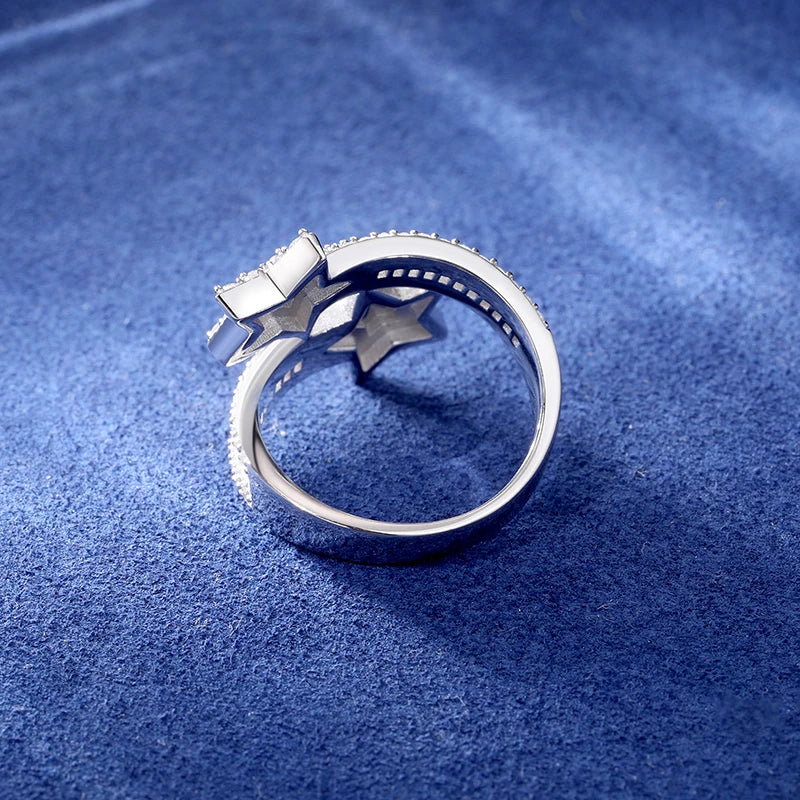 S925 MOISSANITE PAVED STAR BAGUETTE RING