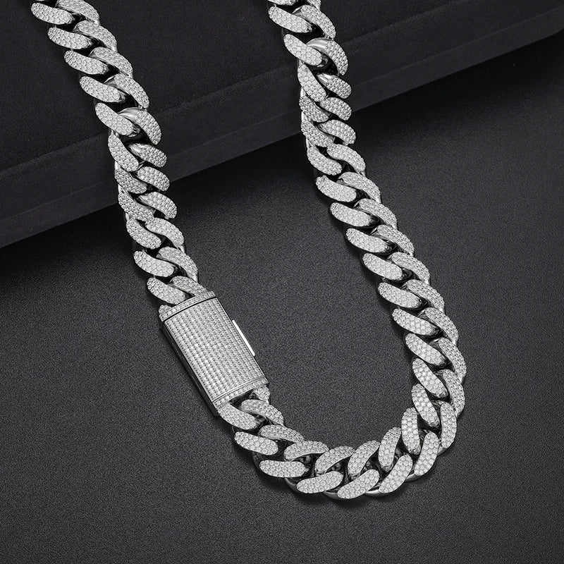 15mm S925 Moissanite Curb Cuban Chain