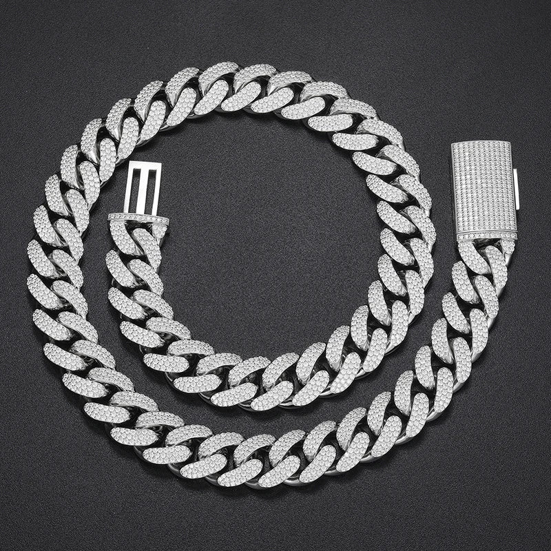 15mm S925 Moissanite Curb Cuban Chain