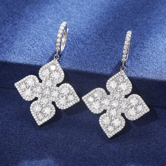 White Gold Moissanite Clover Earrings