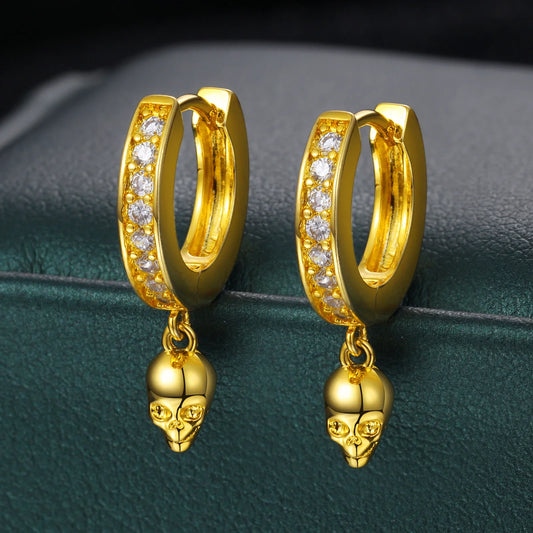 S925 Moissanite Skull Huggie Earrings - Gold