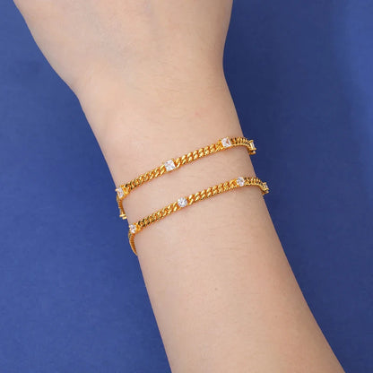 S925 Moissanite Round Diamond Cuban Link Bracelet - 3MM