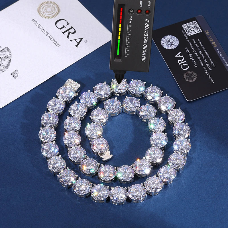 10/15mm S925 Moissanite Round Cut Tennis Chain