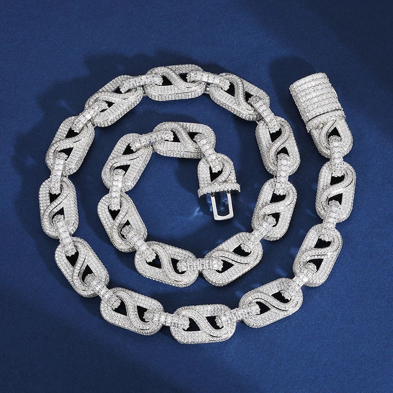 14mm S925 Moissanite Infinity Mariner Link Chain