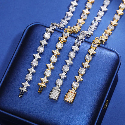 10mm - S925 Moissanite Round Diamond Star Tennis Necklace