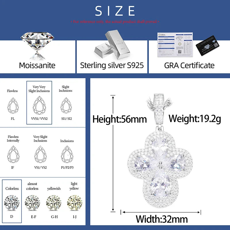 S925 Pear Cut Moissanite Cross Diamond Pendant