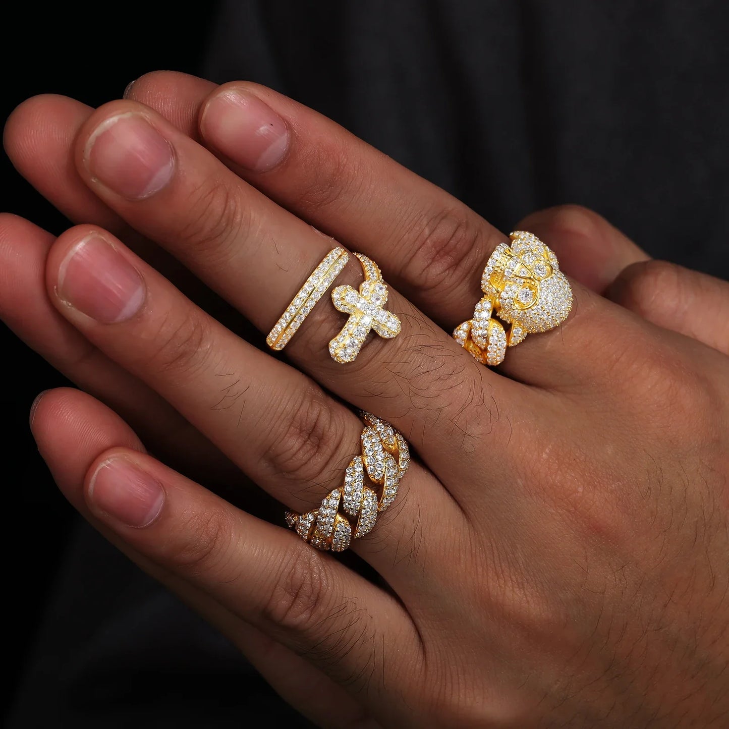 S925 Gold Moissanite Skull Cuban Diamond Ring