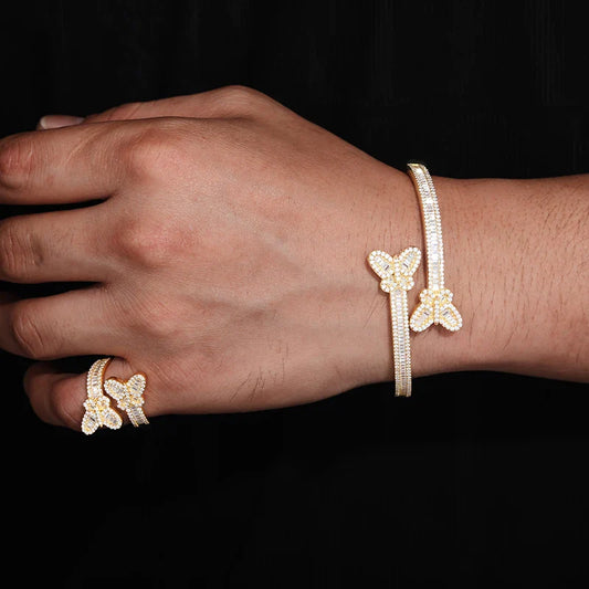 S925 Moissanite Butterfly Baguette Diamond Bangle