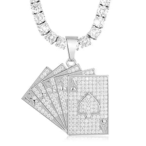 Silver 925 Moissanite Poker Lucky Ace Of Spades Pendant Necklace