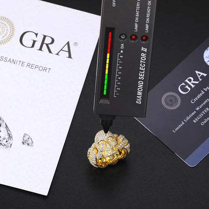 S925 Gold Moissanite Skull Cuban Diamond Ring