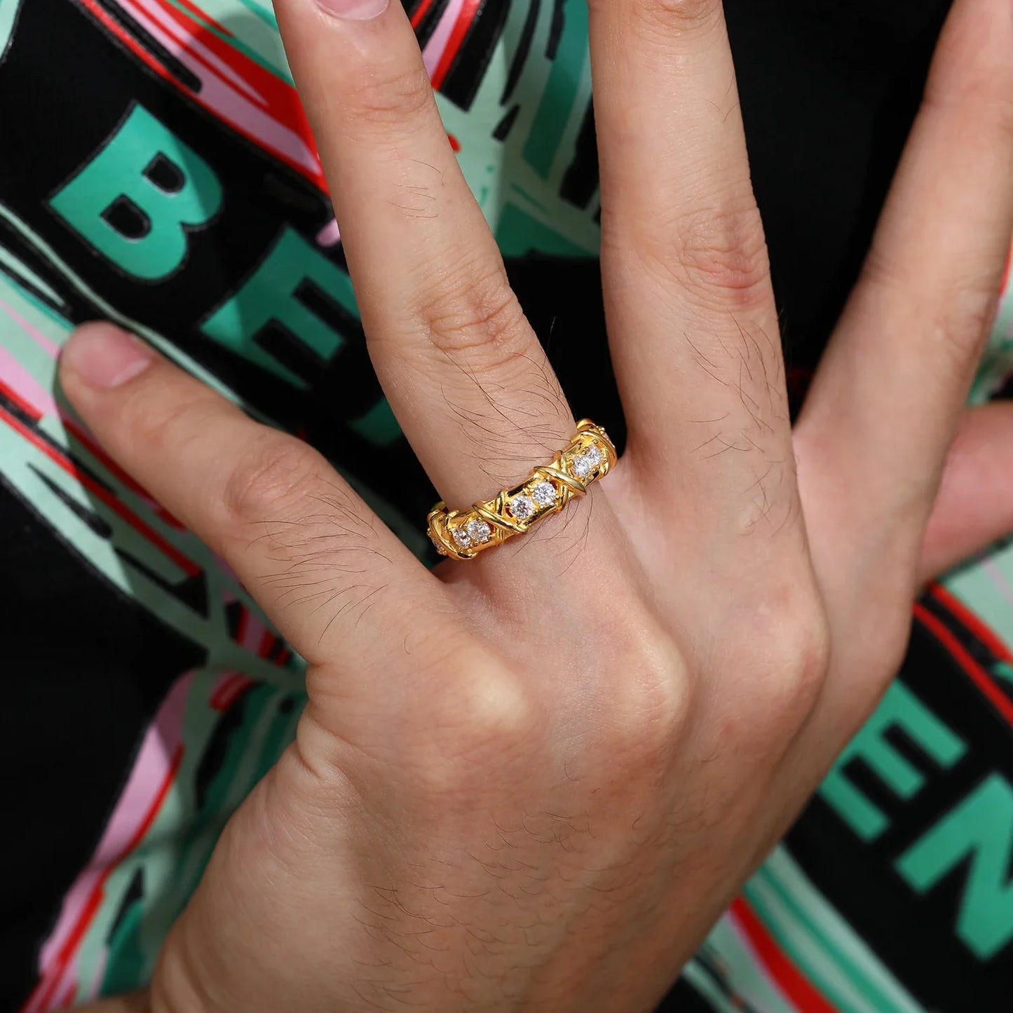 S925 Cross Infinity Tennis Ring - Gold/White Gold