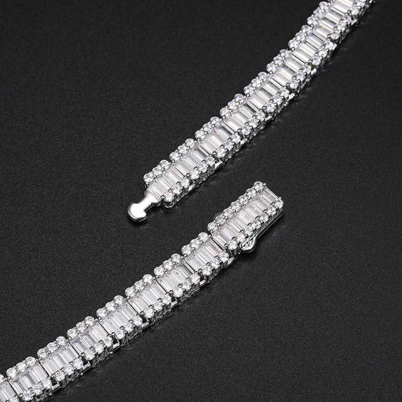 S925 Square Baguette Moissanite Diamond Tennis Necklace - 10mm