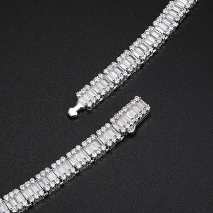 S925 Square Baguette Moissanite Diamond Tennis Necklace - 10mm