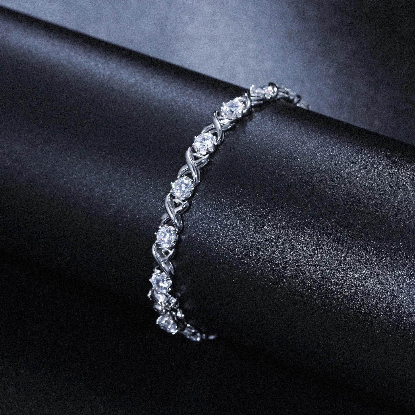 3-8mm S925 Moissanite Diamond Stationed Infinity Link Bracelet - Silver
