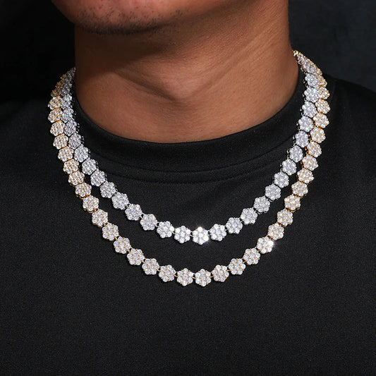 S925 Moissanite VVS1 Flower Diamond Link Chain Necklace