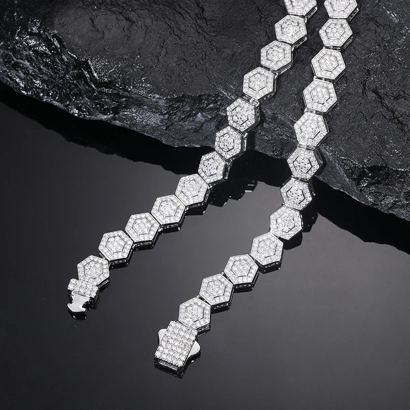 S925 Moissanite Geometric Hexagon Link Chain Bracelet