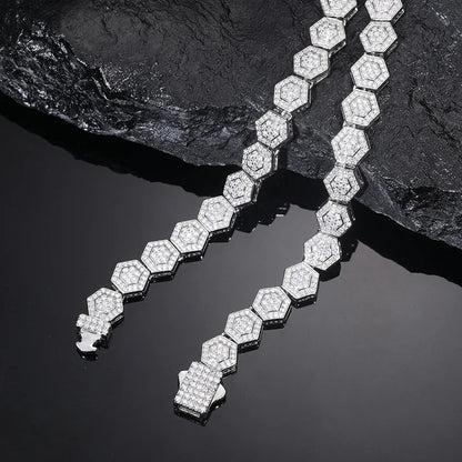 S925 Moissanite Geometric Hexagon Link Chain Bracelet