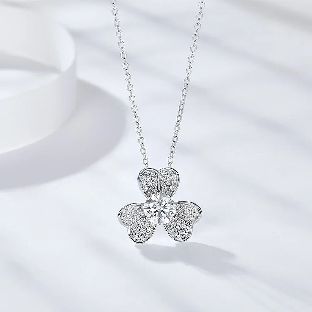 Women's S925 Fully Moissanite Original Flower Earrings & Necklace Set