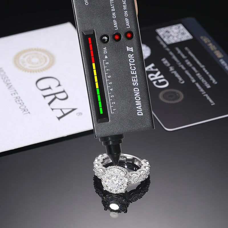 S925 Moissanite Round Cut Halo Clustered Diamond Ring