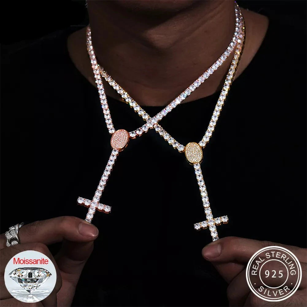 5MM Iced Out Tennis Cross Dropped Link Chain Necklace