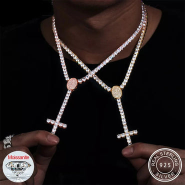 5MM Iced Out Tennis Cross Dropped Link Chain Necklace