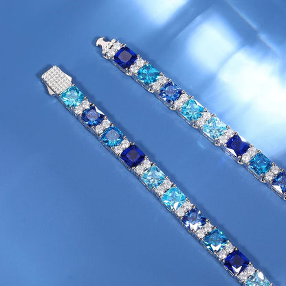 Blue Mixed Diamond Cut Tennis Necklace - 7.5mm