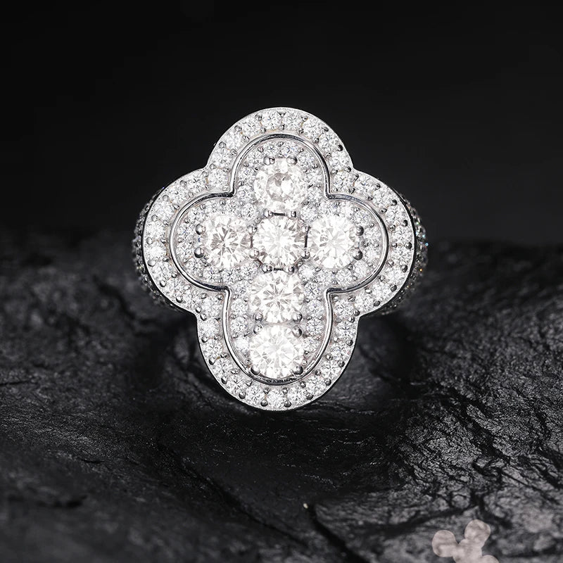 S925 Round Cut Tennis Cross Gemstone Moissanite Diamond Ring