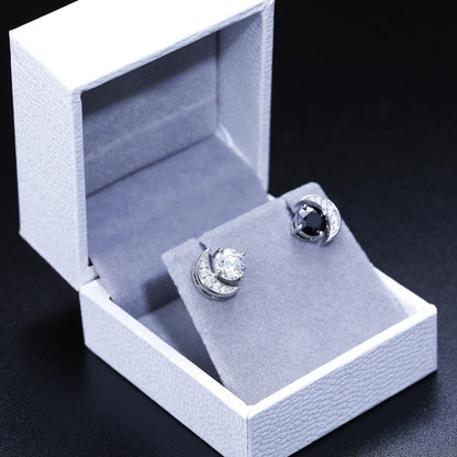 New S925 VVS Black White Moissanite Moon Stud Earrings