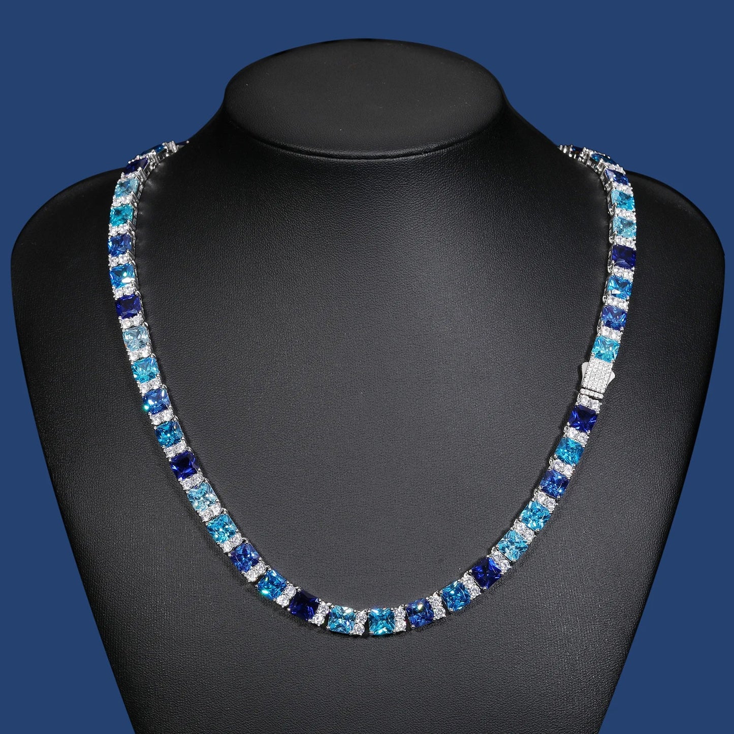 Blue Mixed Diamond Cut Tennis Necklace - 7.5mm