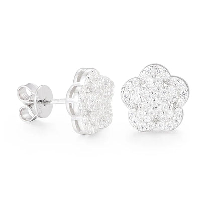 S925 Moissanite Lotus Stud Earrings - White Gold
