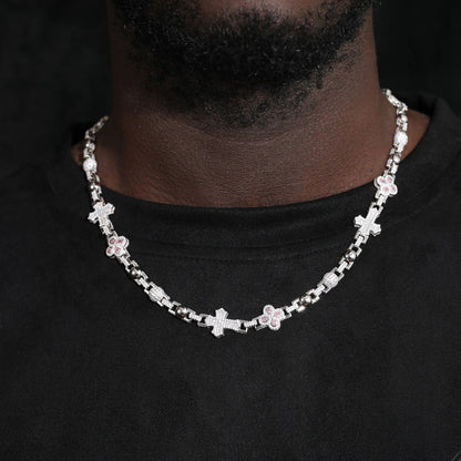 S925 Moissanite Clover Leaf Cross Link Necklace or Bracelet in White Gold - 12mm