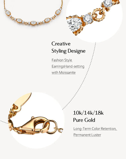 Women's S925 Charming Oval Cut Moissanite Diamond Yellow Gold Bracelet