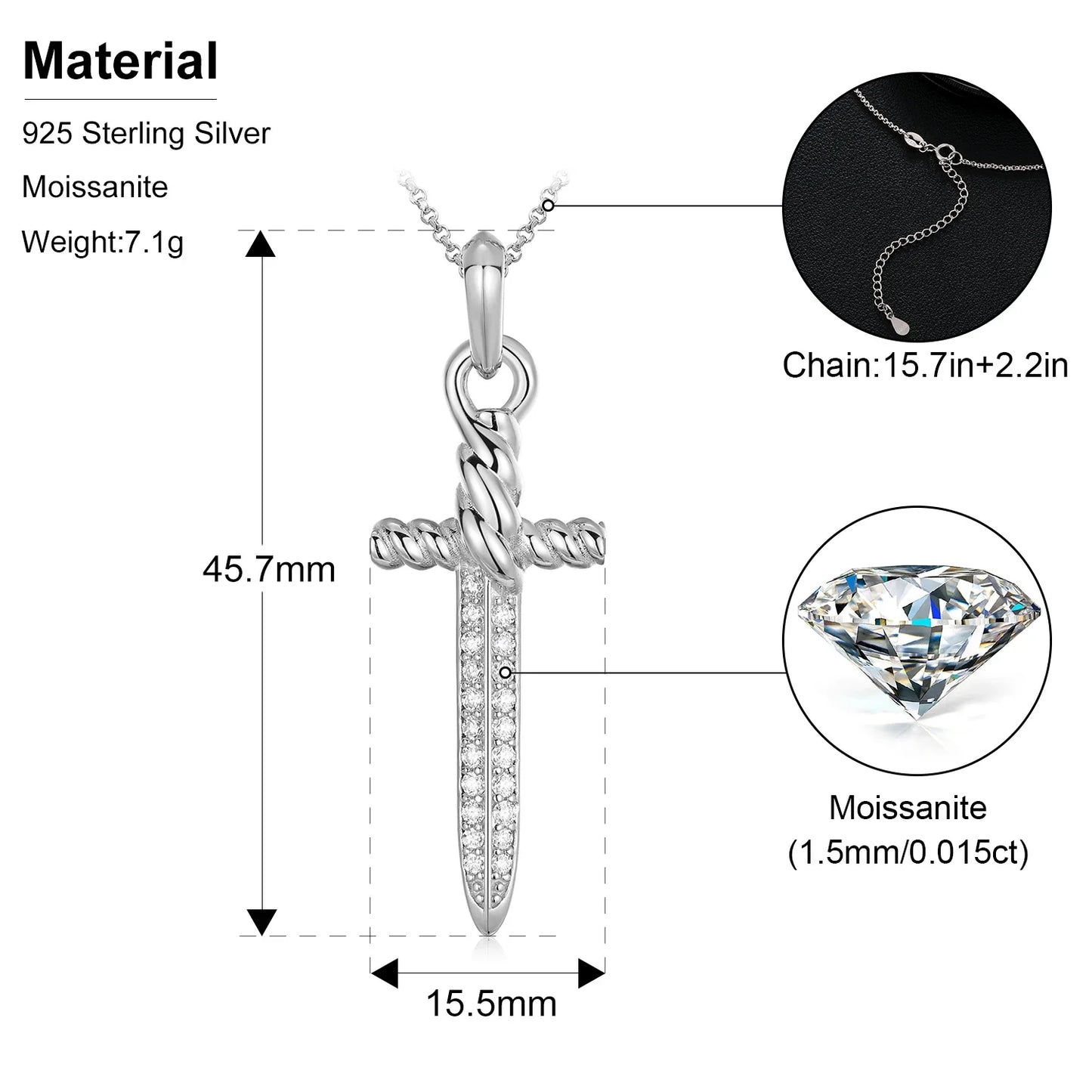S925 Moissanite Vintage Sword Pendant