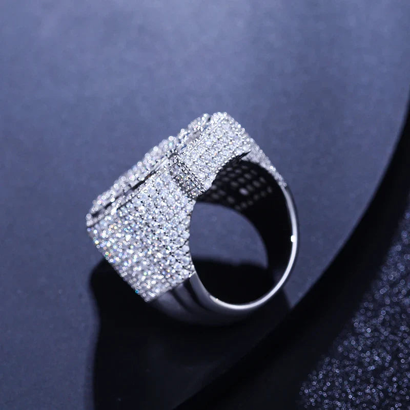 S925 Moissanite Diamond Dollar Sign Ring - White Gold