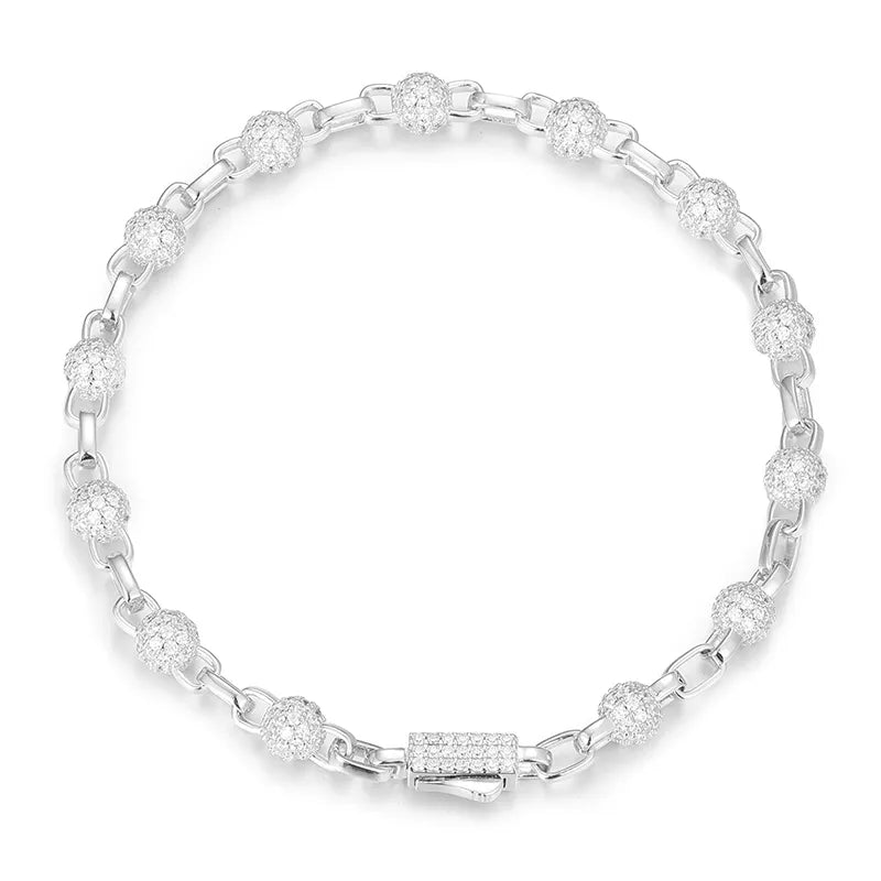 5MM VVS1 Moissanite Iced Ball Box Link Bracelet - Gold/White Gold